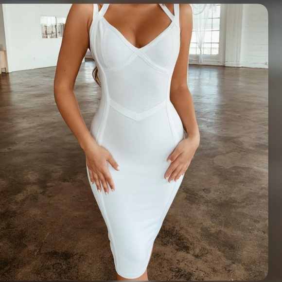 NWT White Sexy Midi Dress - Picture 2 of 10